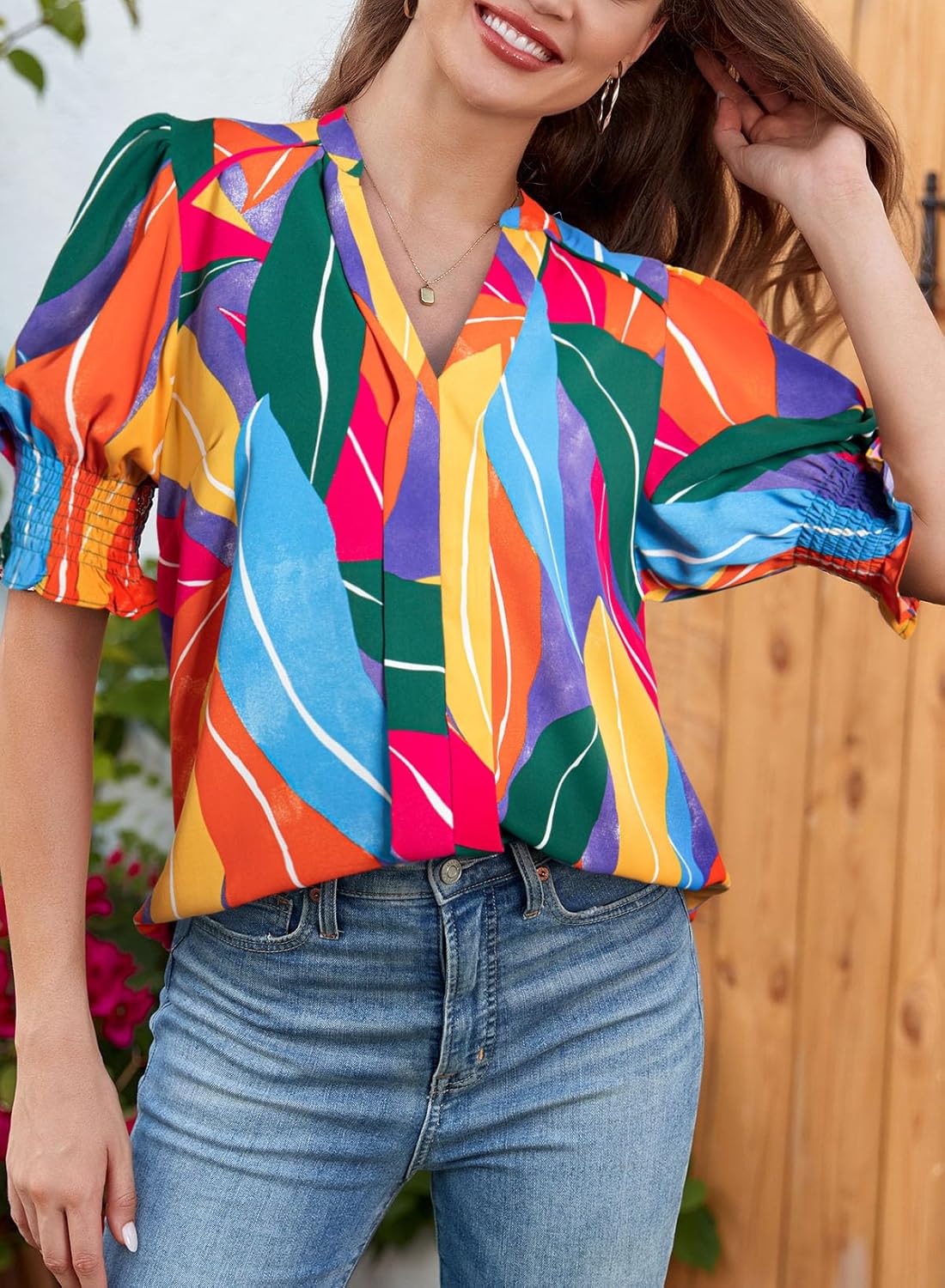 ✨Floral V-Neck Puff Sleeve Blouse(buy 2 free shipping!!!)
