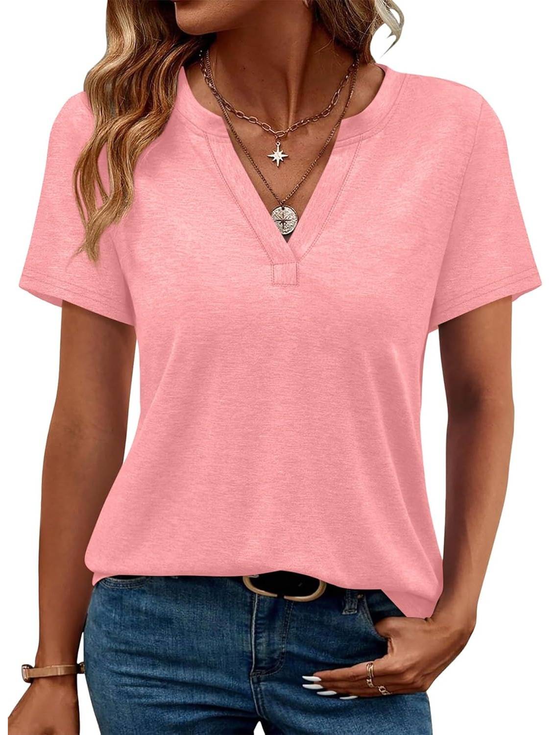 ✨Womens Short Sleeve V Neck Casual Loose Fit T-shirts (Buy 3 Free Shipping)