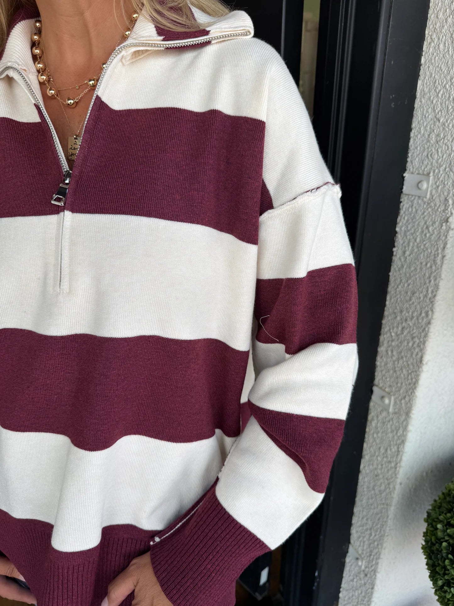 Half Zipper Stripe Pullover (Buy 2 Free Shipping)