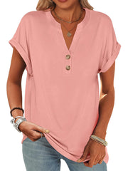 ✨Women's V Neck Button Casual Loose Fit Short Sleeve Henley Tops(buy 3 free shipping)