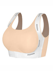 Front-Closure Wire-Free Push-Up Sports Bra Beige