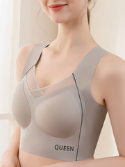 Large Size Beauty Backless Shockproof Gathering Non-Steel Ring Sports Bra LightSeaGreen