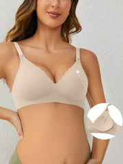 Soft Gel Seamless Wireless One-Piece Fixed Cup Nursing Bra Beige