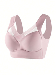 Women's Mesh Seamless Smooth Comfort Wire Free Bra Pink