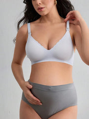 Soft Gel Seamless Wireless One-Piece Fixed Cup Nursing Bra Lightblue