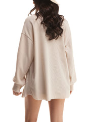 ✨Women's Loose Fit Batwing Sleeve Waffle Knit Button Down Shirt Shacket Tops