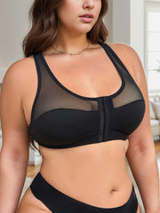 Seamless Wireless Front-Clasp Bra with Sheer Mesh & Push-Up Support