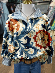 ✨Vintage Floral Print Striped Collar Top(Buy 2 Free Shipping)