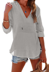 ✨ Women's Long Sleeve V Neck Pocketed Hooded Shirt Top(buy 2 free shipping)