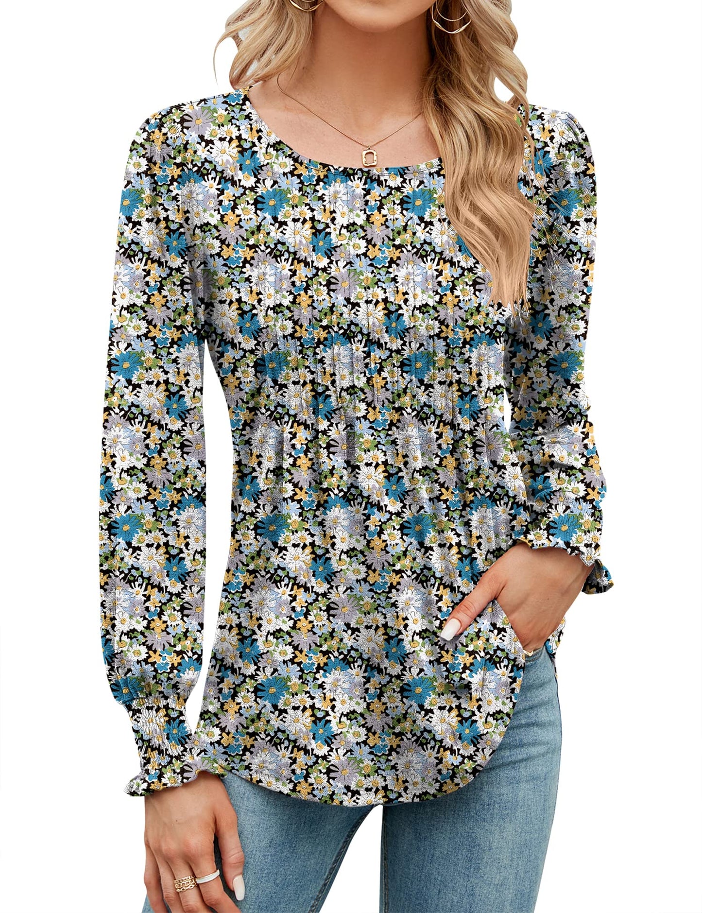 ✨Puff Long Sleeve Pleated Crew Neck Tunic Top (buy 3 free shipping!!!)