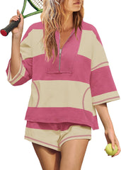 ✨Women's Summer Oversized Striped Shirt and Shorts Sets (Buy 2 Free Shipping)