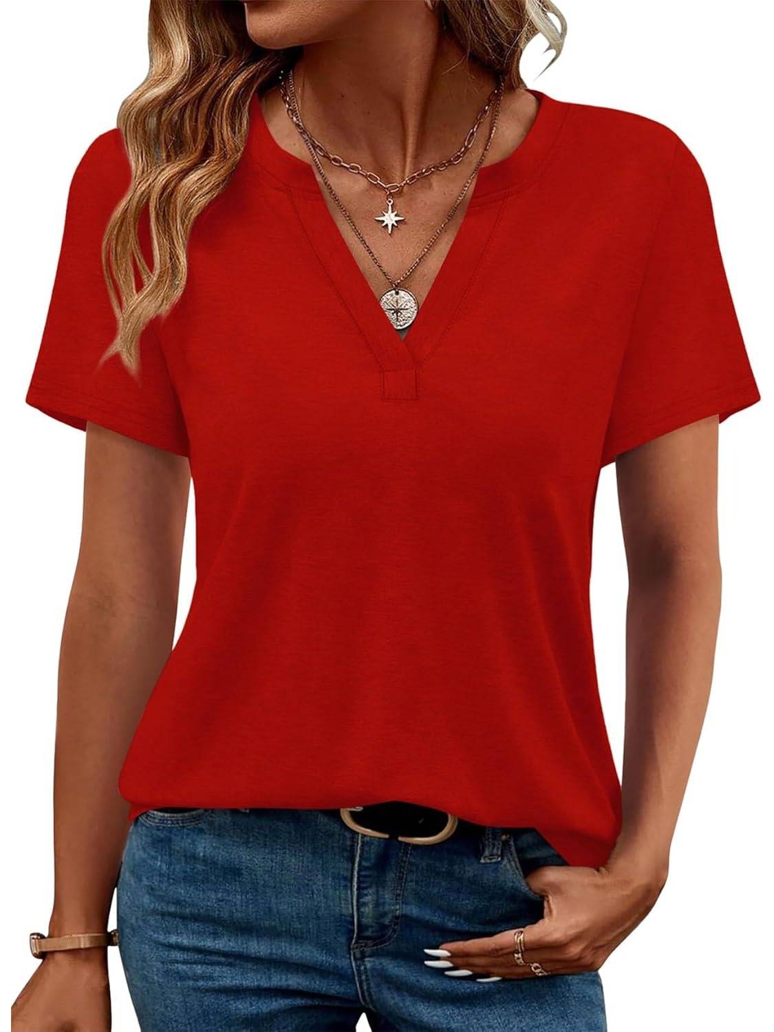 ✨Womens Short Sleeve V Neck Casual Loose Fit T-shirts (Buy 3 Free Shipping)