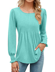 ✨Fall New Women's Pleated Puff Long Sleeve Tunic Tops(buy 2 free shipping)