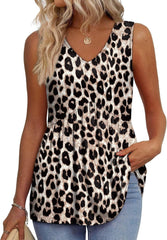 📣Women's Print Flowy Sleeveless V Neck Peplum Tank Tops