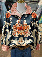 ✨Vintage Floral Print Striped Collar Top(Buy 2 Free Shipping)