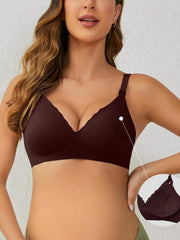 Soft Gel Seamless Wireless One-Piece Fixed Cup Nursing Bra Brown