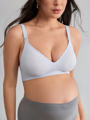 Soft Gel Seamless Wireless One-Piece Fixed Cup Nursing Bra Lightblue