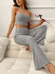 New Casual Solid Color Camisole and Pants Casual Set LightGray