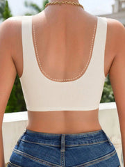 Seamless Casual Comfort Tank Style Seamless V-Neck Yoga Sports Breathable Back Bra White