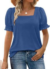 ✨Women's Square Neck Smocked Sleeve T-Shirt Casual Top(BUY 3 FREE SHIPPING)