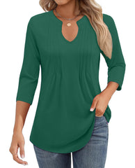 ✨Womens Casual 3/4 Sleeve Pleated Tunic Blouse (BUY 3 FREE SHIPPING)