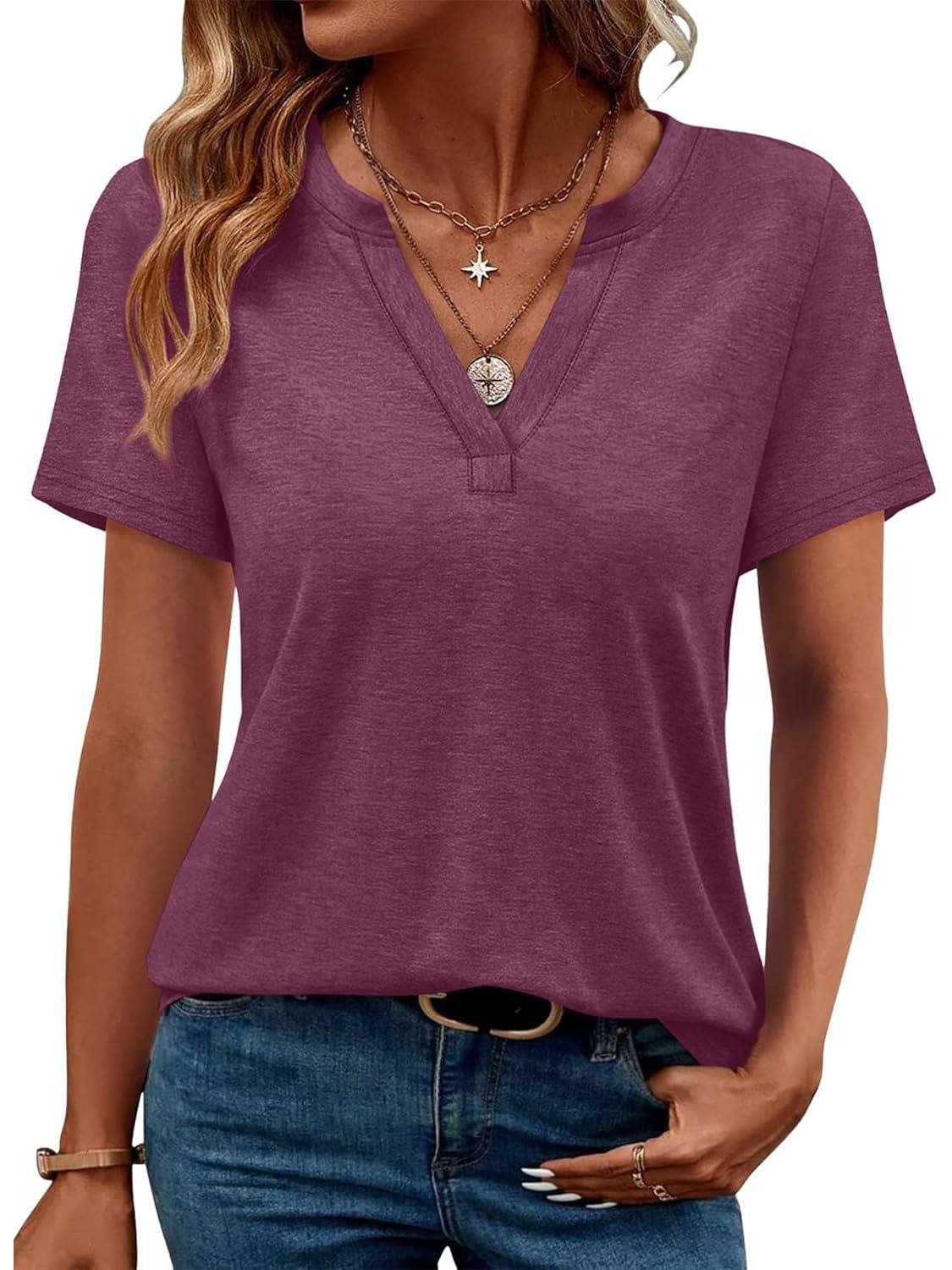 ✨Womens Short Sleeve V Neck Casual Loose Fit T-shirts (Buy 3 Free Shipping)