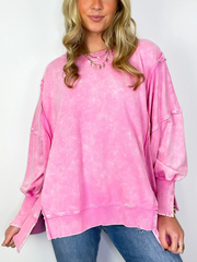 ✨Womens Acid Wash Split Cuff Oversized Crew Pullover (Buy 2 Free Shipping)