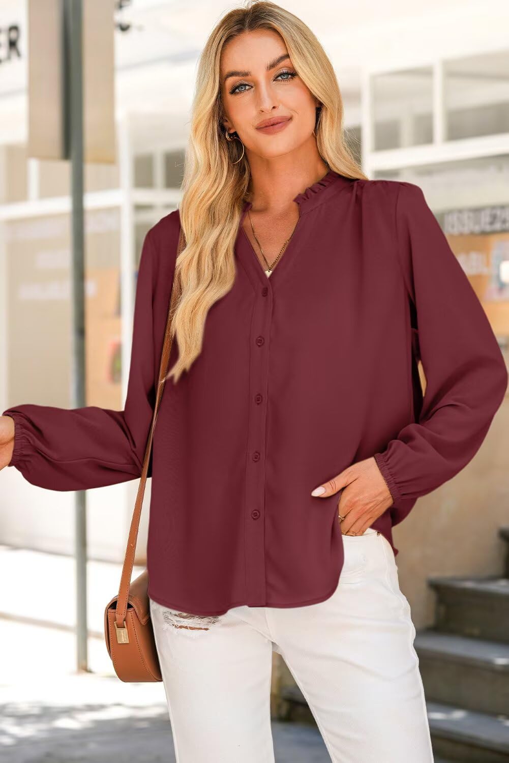 ✨Women Dressy Casual Button Down Shirts V Neck Long Sleeve Shirts(BUY 2 FREE SHIPPING)