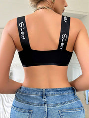 Ladies' Front Closure Romantic Letter Printed Wireless Sexy Bra Sports