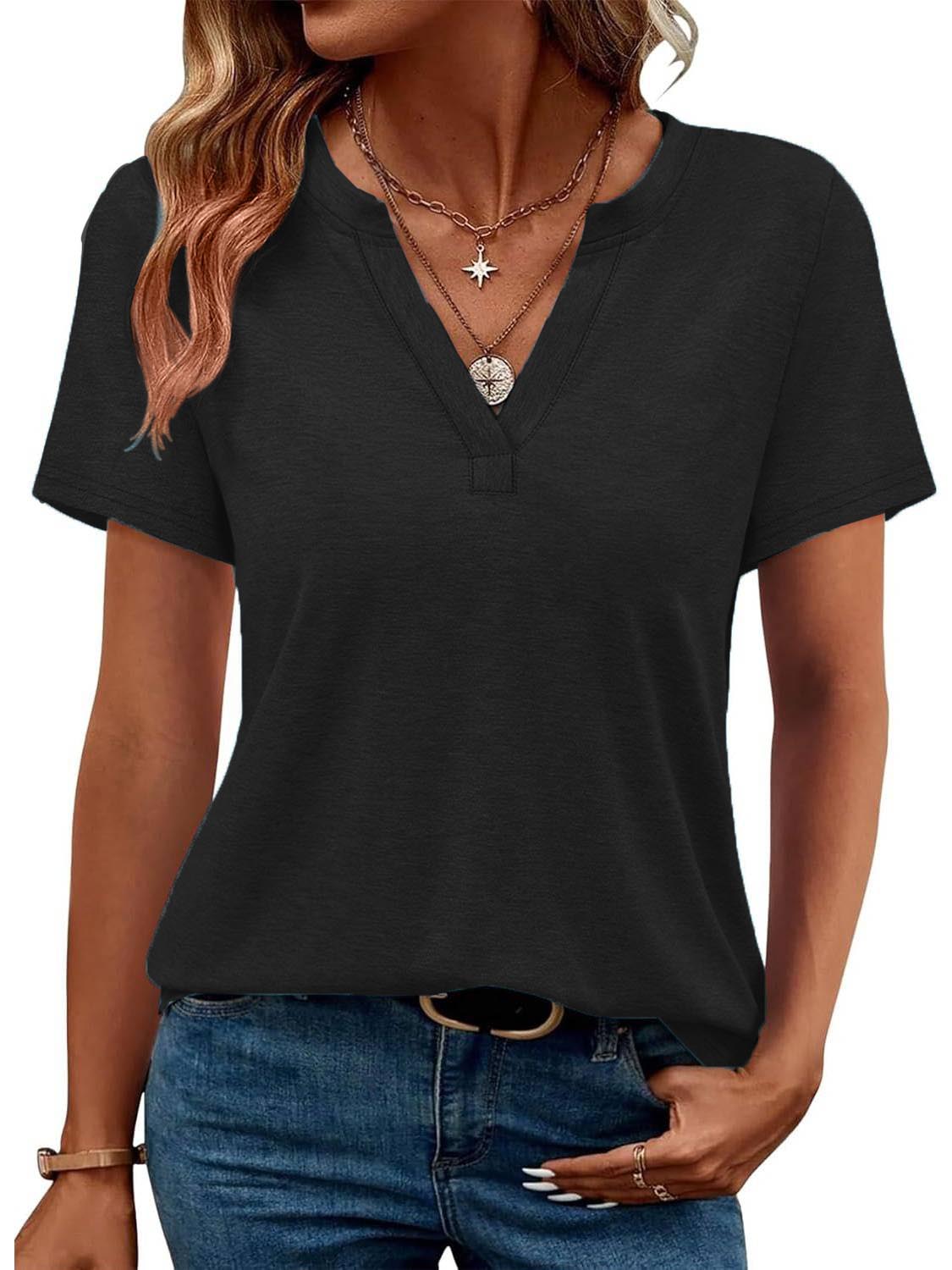 ✨Womens Short Sleeve V Neck Casual Loose Fit T-shirts (Buy 3 Free Shipping)