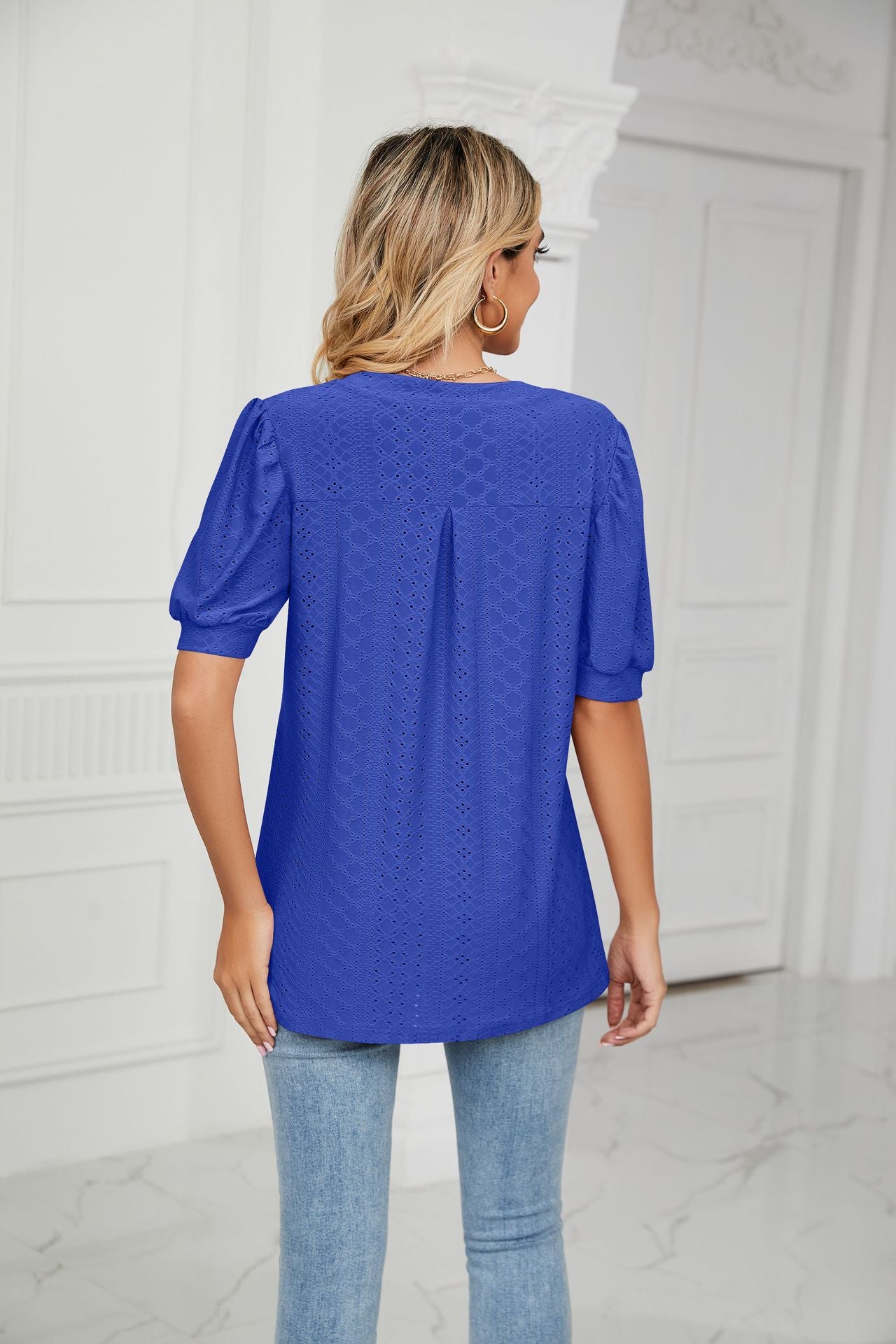 ✨Women's Loose Solid Color Hollow Bubble Short Sleeve Top(Buy 3 Free Shipping)