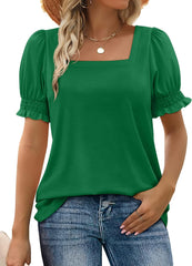 ✨Women's Square Neck Smocked Sleeve T-Shirt Casual Top(BUY 3 FREE SHIPPING)