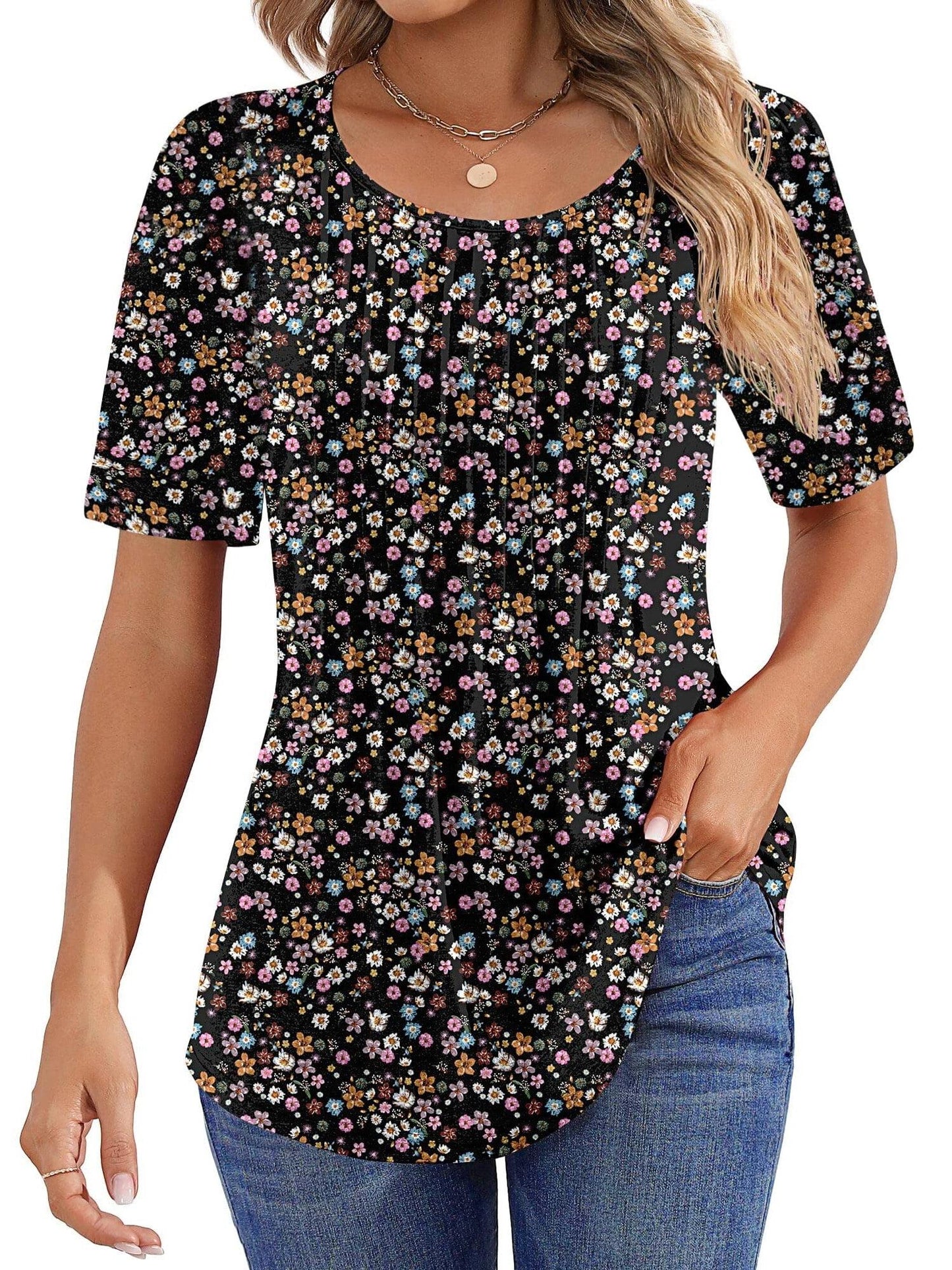 ✨Women Summer Pleated Short Sleeve Tunic Blouses Tops(Buy 3 Free Shipping)