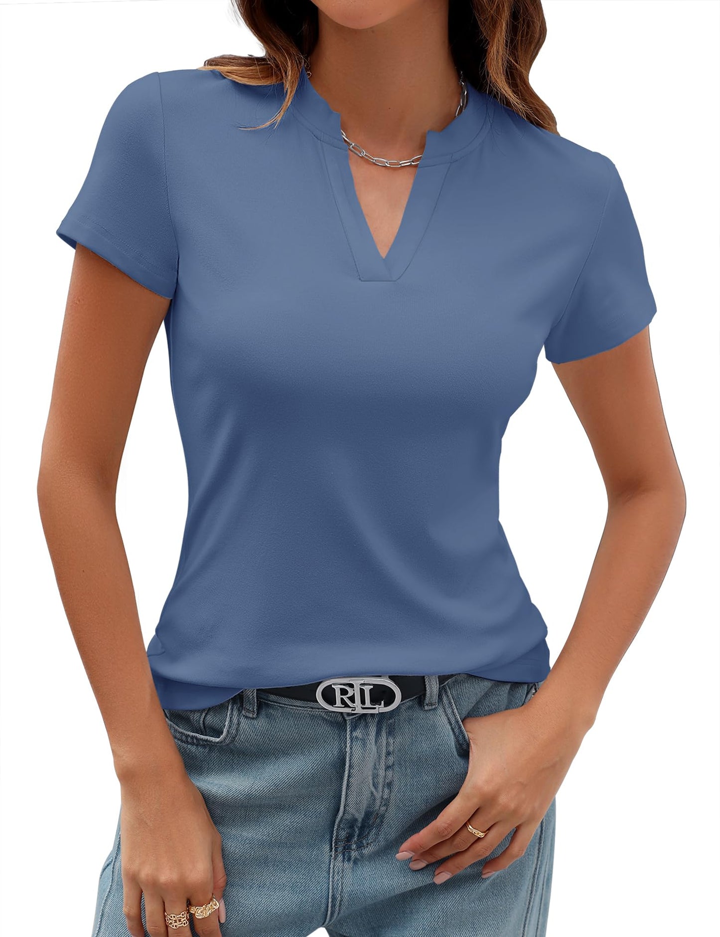 ✨Women's V Neck T-Shirts 2025 Slim Fit Basic Tops for Work (buy 3 free shipping!!!)