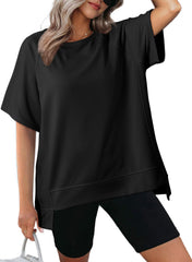 Women's Oversized Round Neck High-Low Hem Short Sleeve Top(Buy 2 Free Shipping)