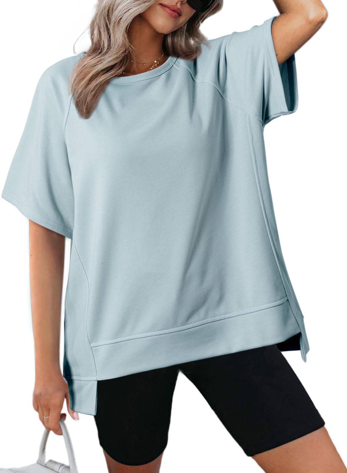 Women's Oversized Round Neck High-Low Hem Short Sleeve Top(Buy 2 Free Shipping)