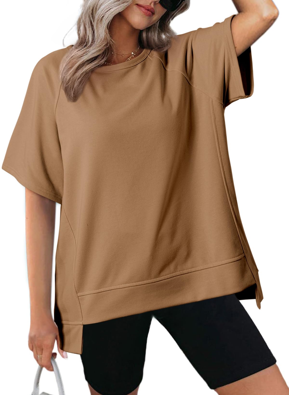 Women's Oversized Round Neck High-Low Hem Short Sleeve Top(Buy 2 Free Shipping)