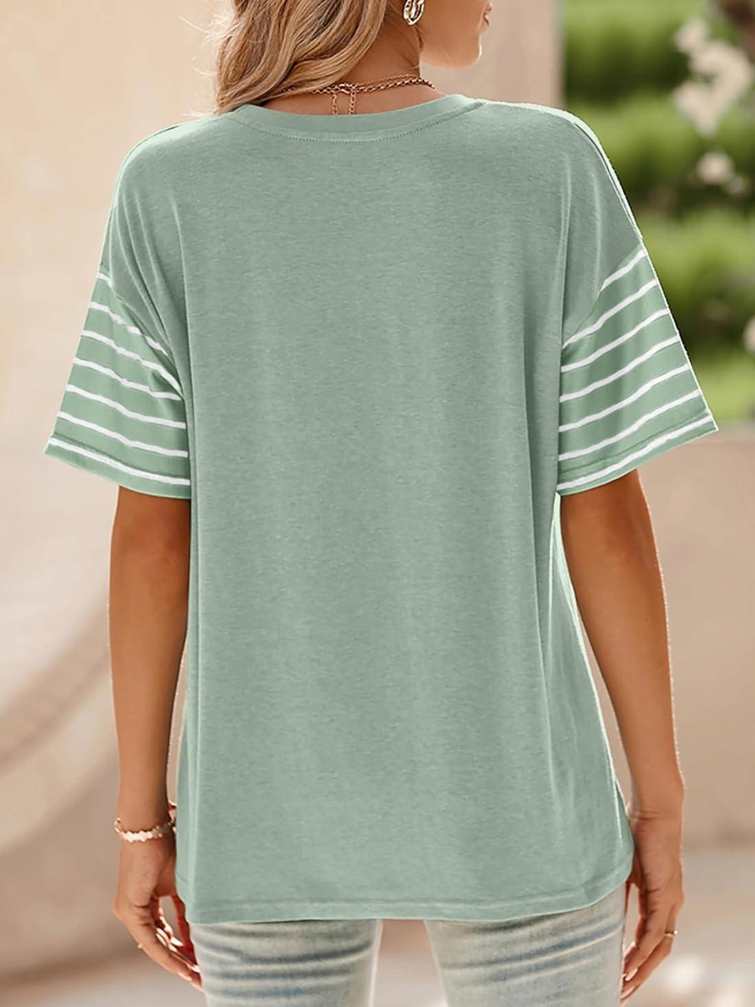 ✨Womens Oversized Crewneck Casual Color Block Striped Shirts Blouses(Buy 3 Free Shipping)