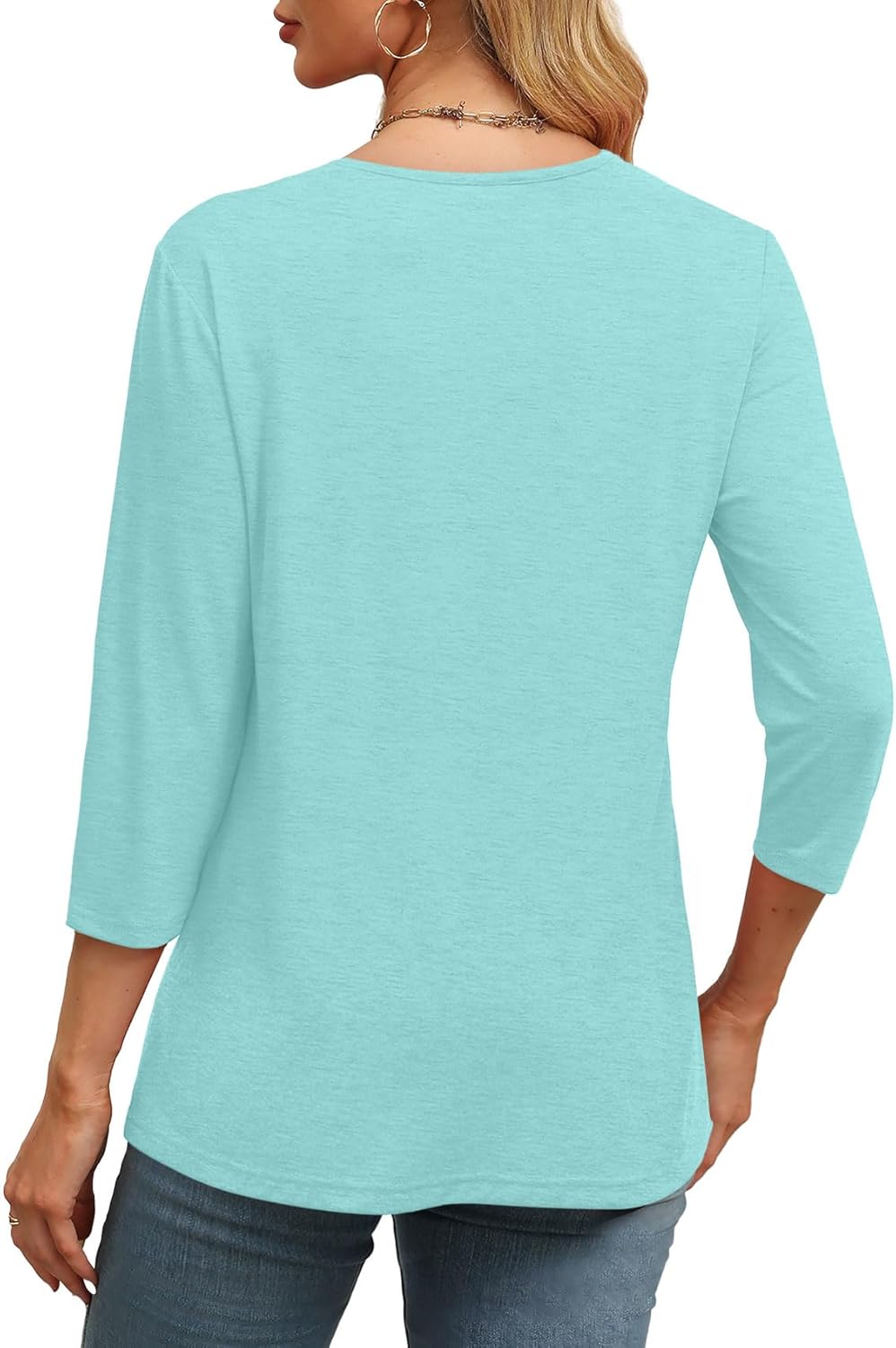 ✨Women's Trendy V Neck 3/4 Long Sleeve Tops Loose Fit Blouse (Buy 3 Free Shipping)