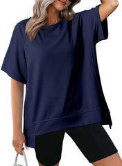 Women's Oversized Round Neck High-Low Hem Short Sleeve Top(Buy 2 Free Shipping)