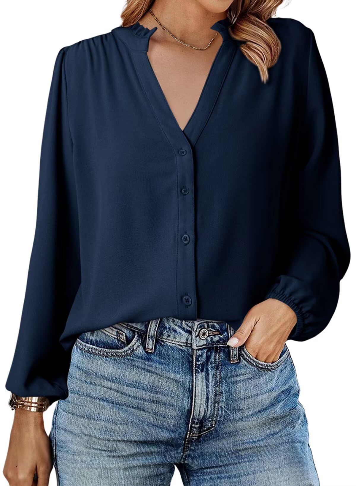 ✨Women Dressy Casual Button Down Shirts V Neck Long Sleeve Shirts(BUY 2 FREE SHIPPING)