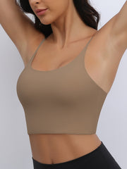 Sexy U-Back Yoga Bra with Adjustable Thin Straps for Shaping and Support Tan