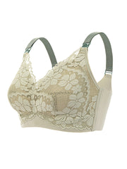 Plus Size Large Cup Lace Non-Steel Ring Maternity Nursing Bra LightGreen