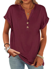 ✨Women's V Neck Button Casual Loose Fit Short Sleeve Henley Tops(buy 3 free shipping)