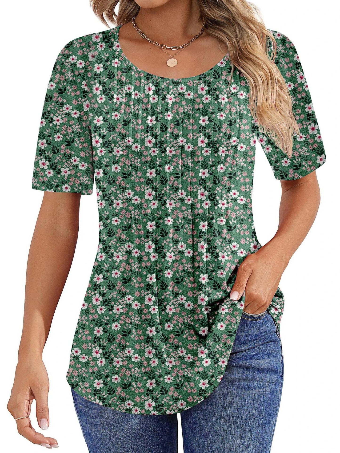 ✨Women Summer Pleated Short Sleeve Tunic Blouses Tops(Buy 3 Free Shipping)