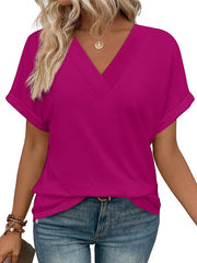 ✨Womens Summer V Neck Short Sleeve Solid Color Basic T Shirt(Buy 3 Free Shipping)