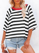 ✨Women's Cute Round Neck Striped Short Sleeve Casual Topb(BUY 3 FREE SHIPPING)