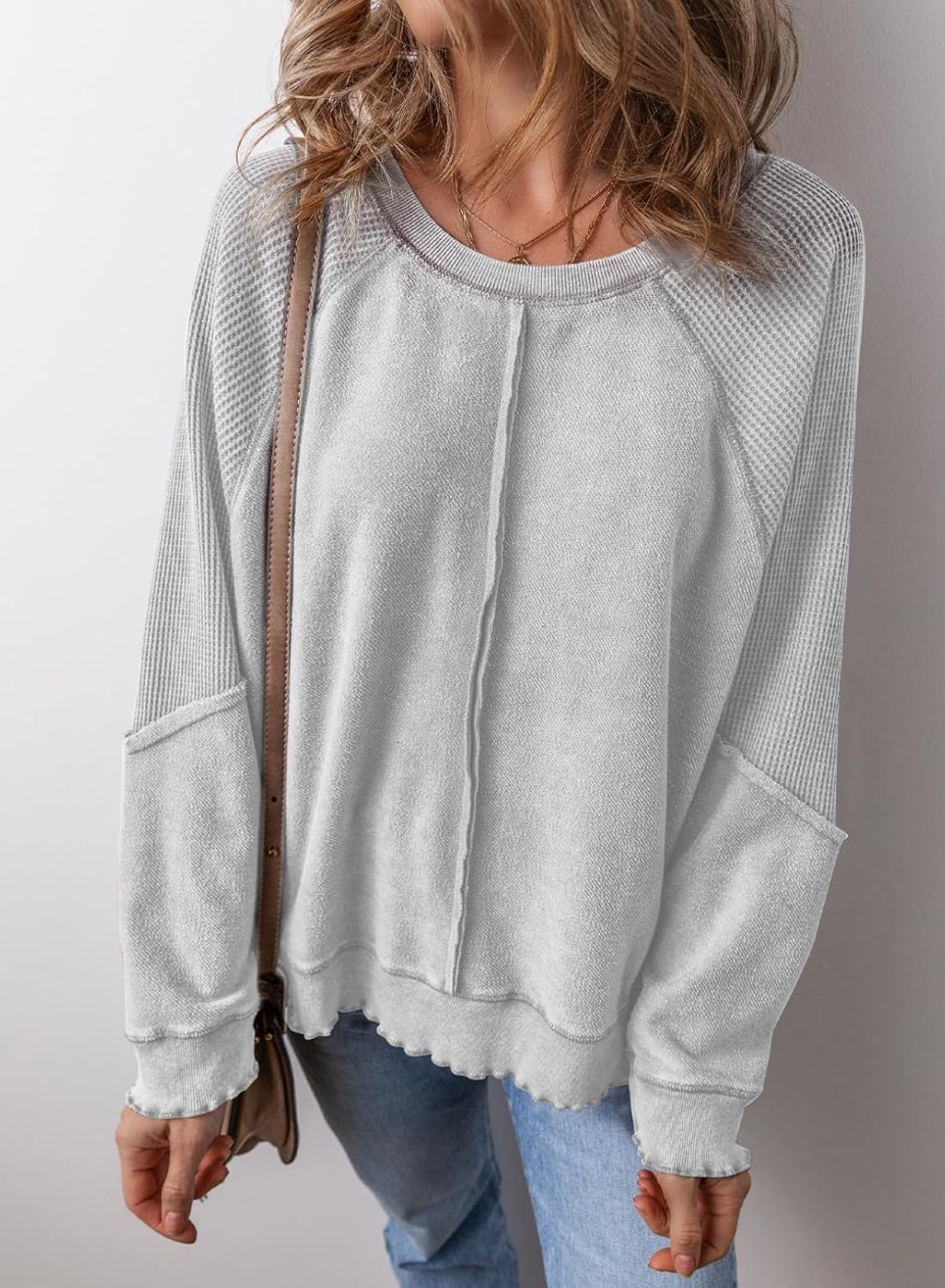 ✨Womens Crewneck Long Sleeve Waffle Knit Sweatshirt(BUY TWO FREE SHIPPING!!!)