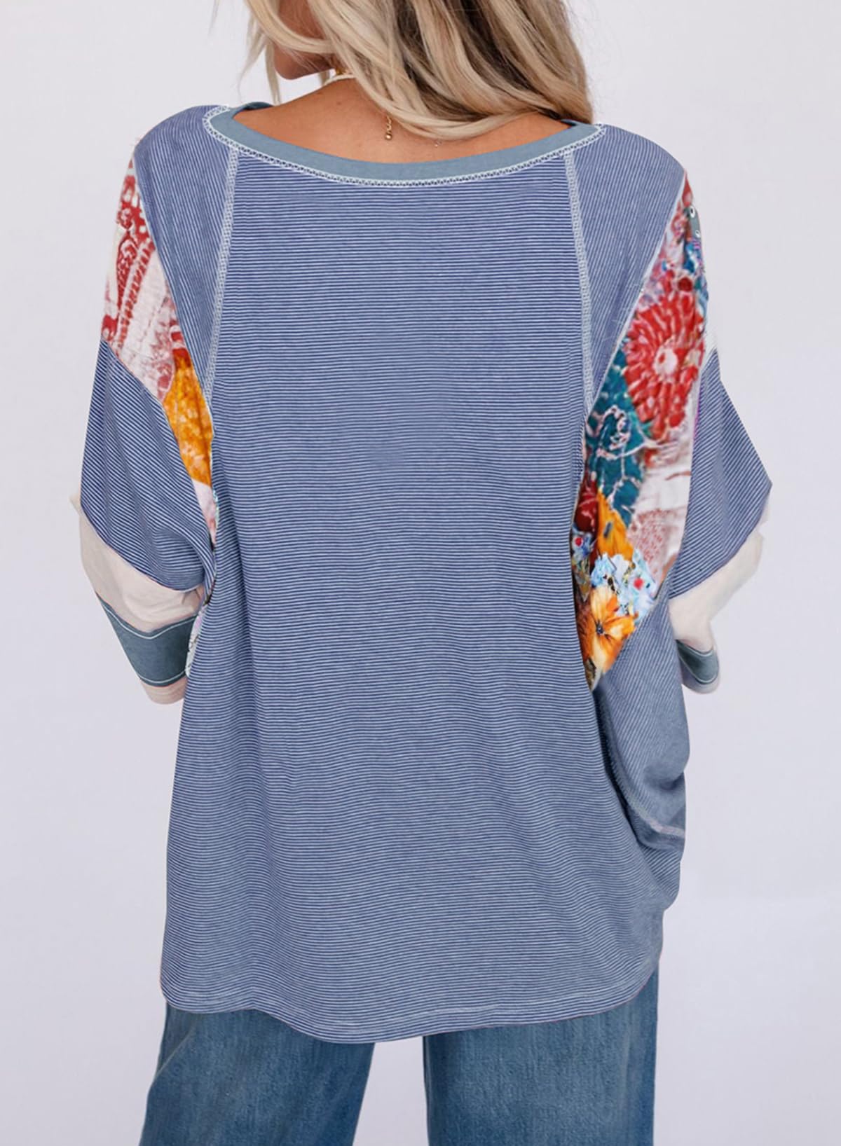 ✨Women's 3/4 Length Sleeve Oversized Striped Patchwork Shirts(buy 2 free shipping)