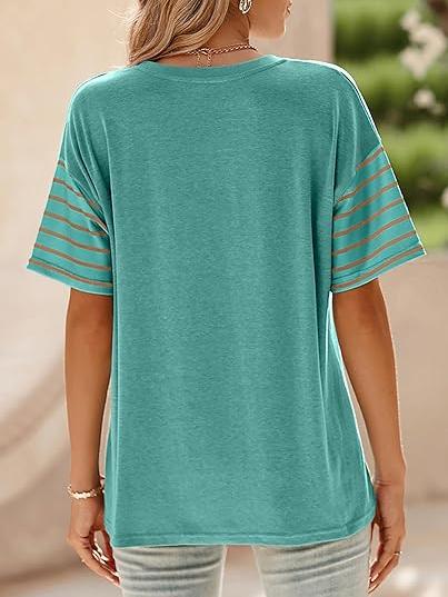 ✨Womens Oversized Crewneck Casual Color Block Striped Shirts Blouses(Buy 3 Free Shipping)